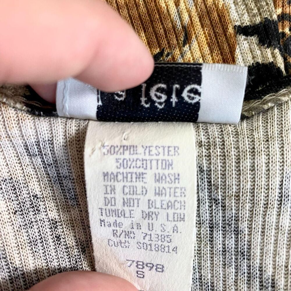 Vintage La Fete Ribbed Button Front Midi Dress Lion Tiger Portrait Print S - Picture 8 of 8